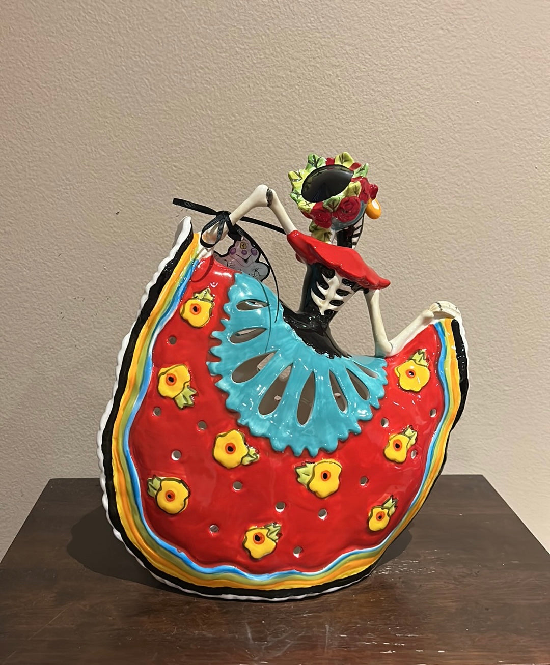 Blue Sky Dia De Los Muertos Flamenco Dancer Tea Light Candle Holder Halloween