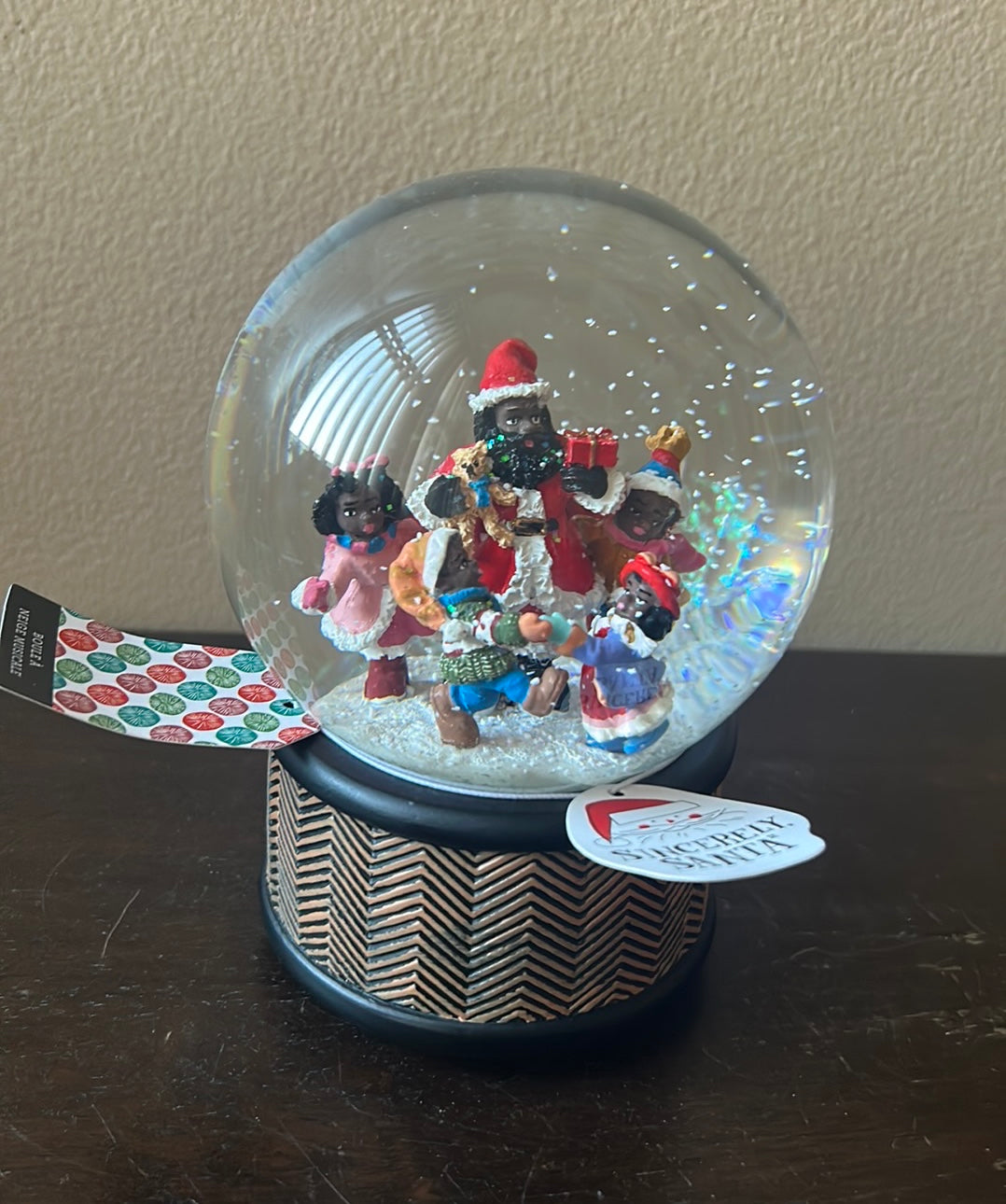 African American Santa With Kids Snow globe Musical New Christmas Holiday