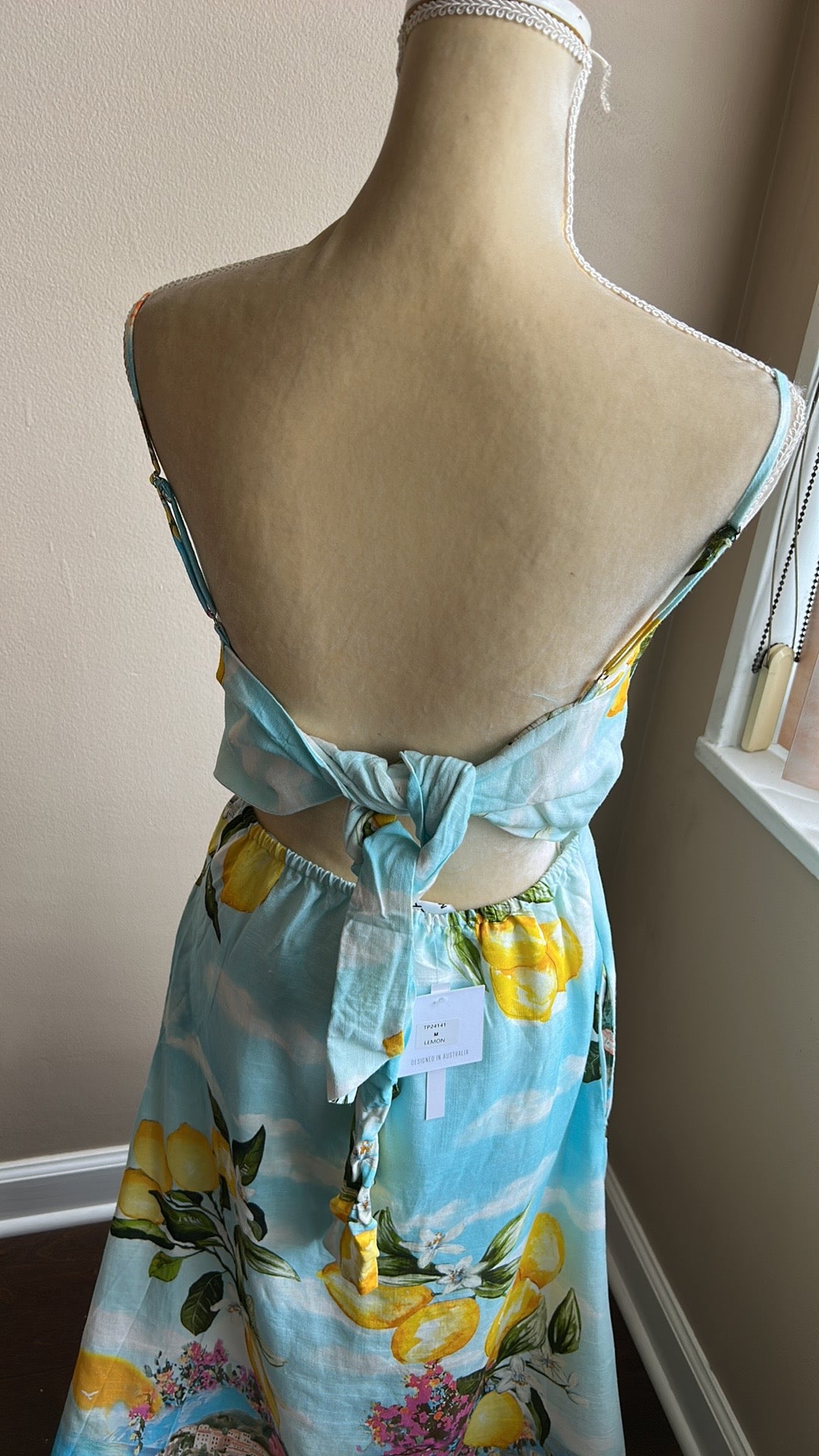 Paper Heart Women Maxi Dress Lemons New Floral Mediterranean Linen Blend