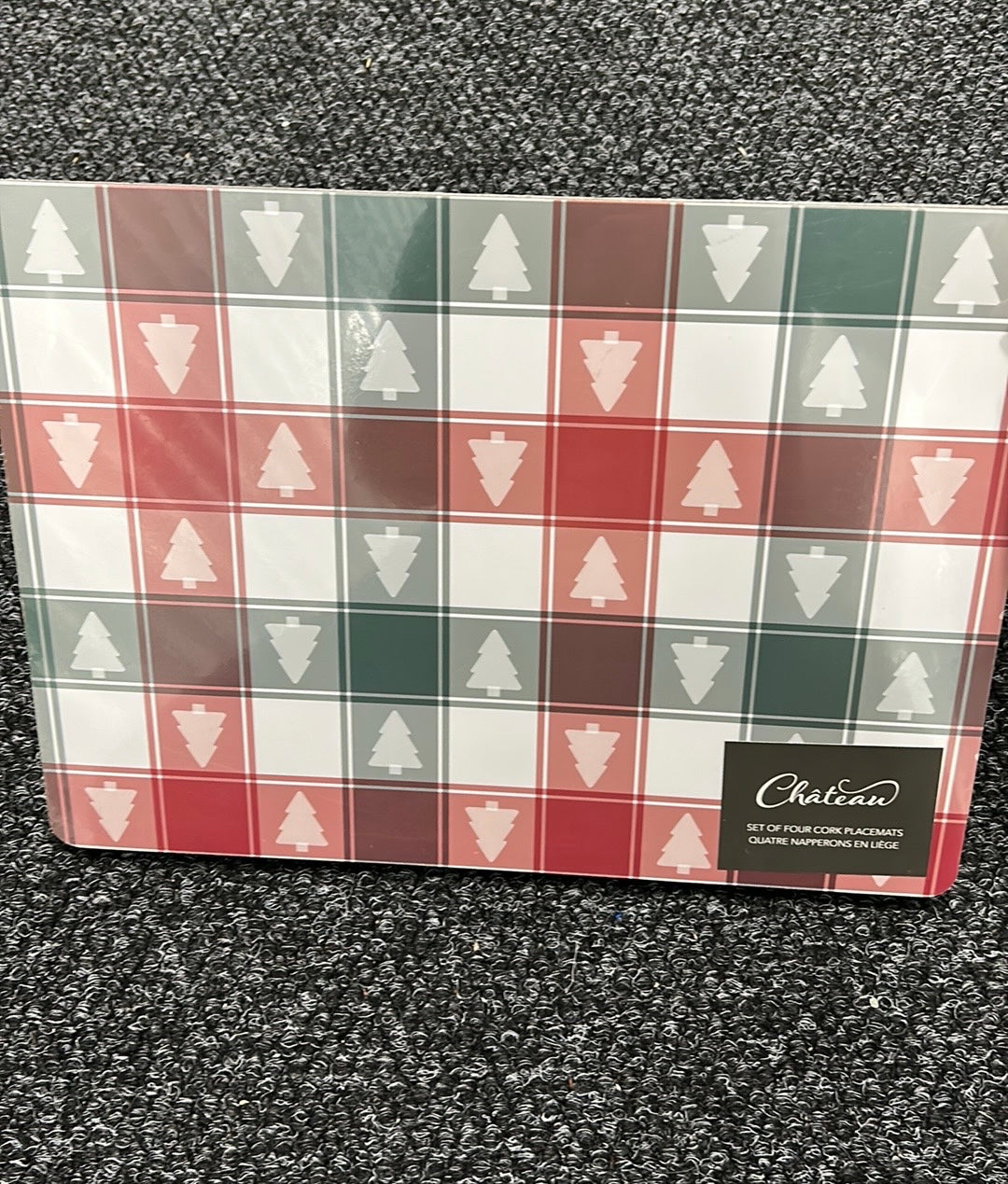 New Chateau Set of 4 Christmas Trees Plaid Cork Placemats Red Green