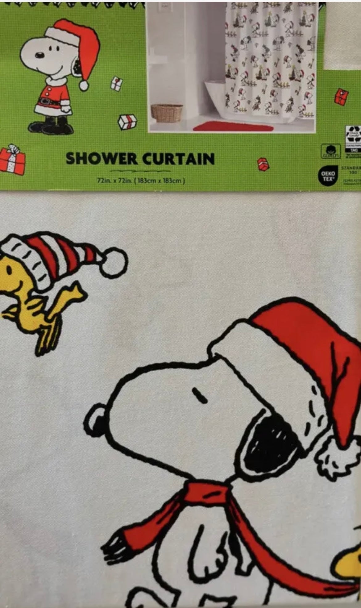 Peanuts Snoopy Gang Christmas Fabric Shower Curtain Cotton Trees Santa Lights