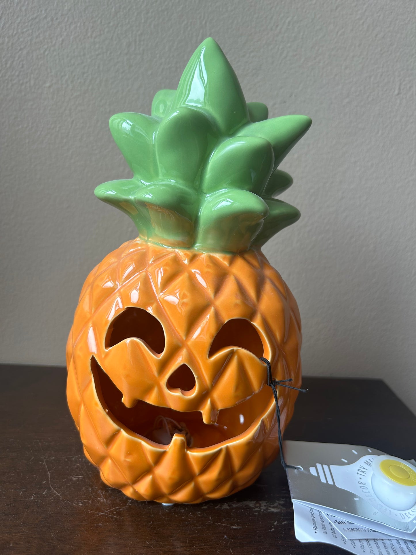 Martha Stewart Led Jackolantern Pineapple New Orange Fall Decor Ceramic 10” Tall
