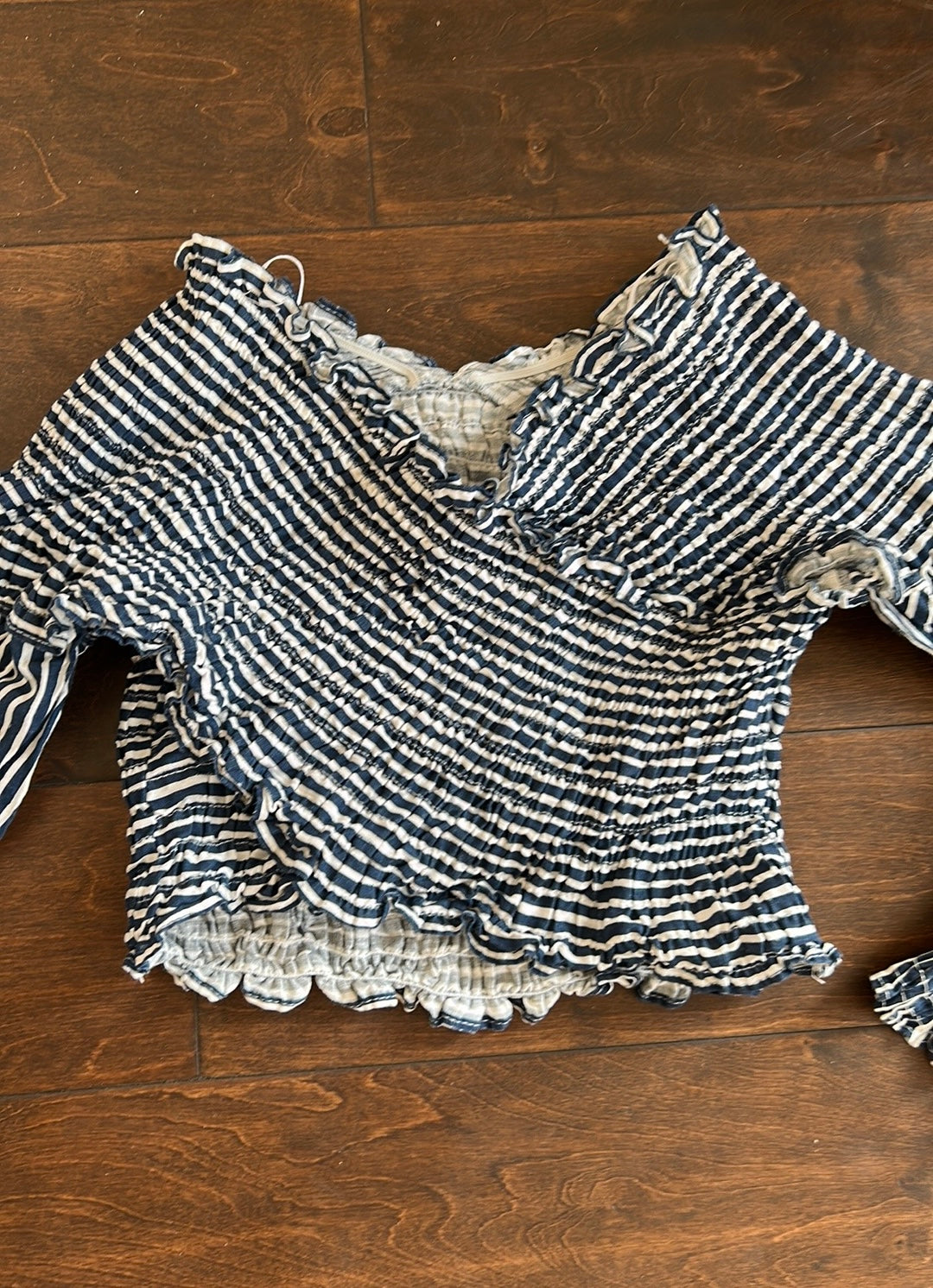 Zara Women’s Blouse Striped sz S Blue White New Linen Blend Cropped 3425