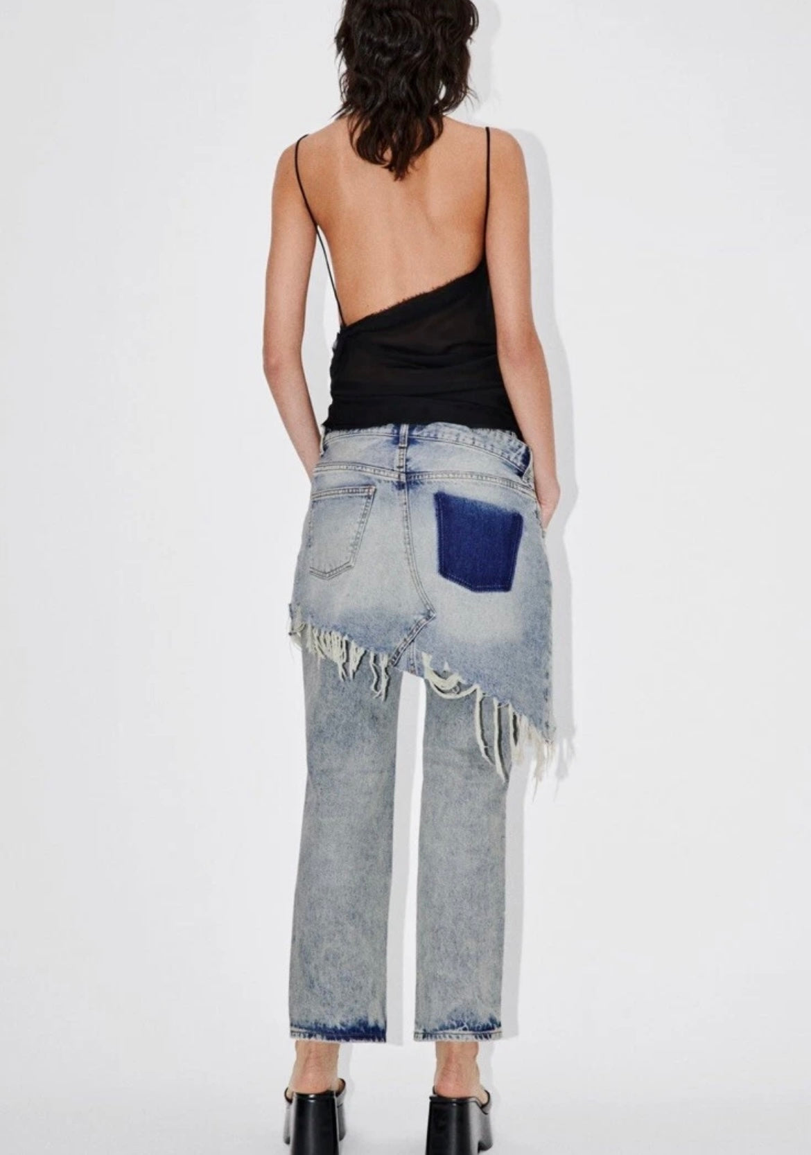ZARA WOMAN NWT ZW STRAIGHT-LEG MID-RISE Layered JEANS FADED BLUE Sz 0