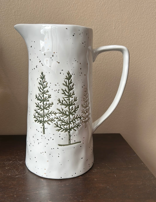 Potters Studio Ceramic Pitcher  Evergreen Christmas Trees Ceramic New 9 3/4”