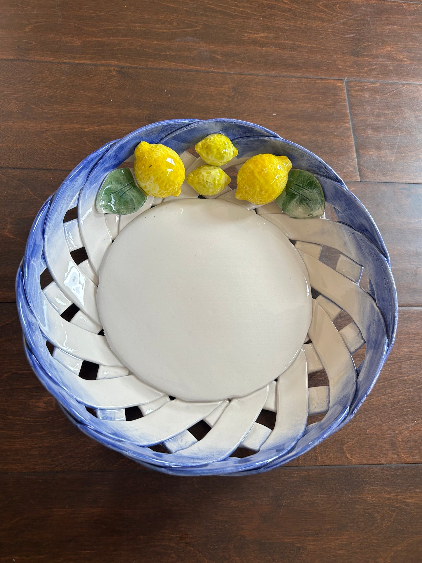 Lanzarin Ceramiche New Decorative Basket Platter Lemons Oval Blue Made In Italy
