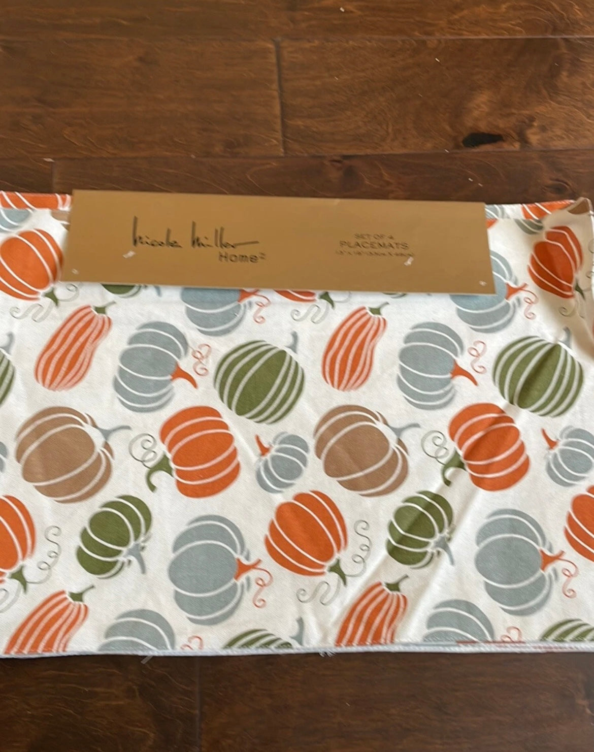 Nicole Miller Fall  Placemats Set Of 4 Thanksgiving Colorful Pumpkins New