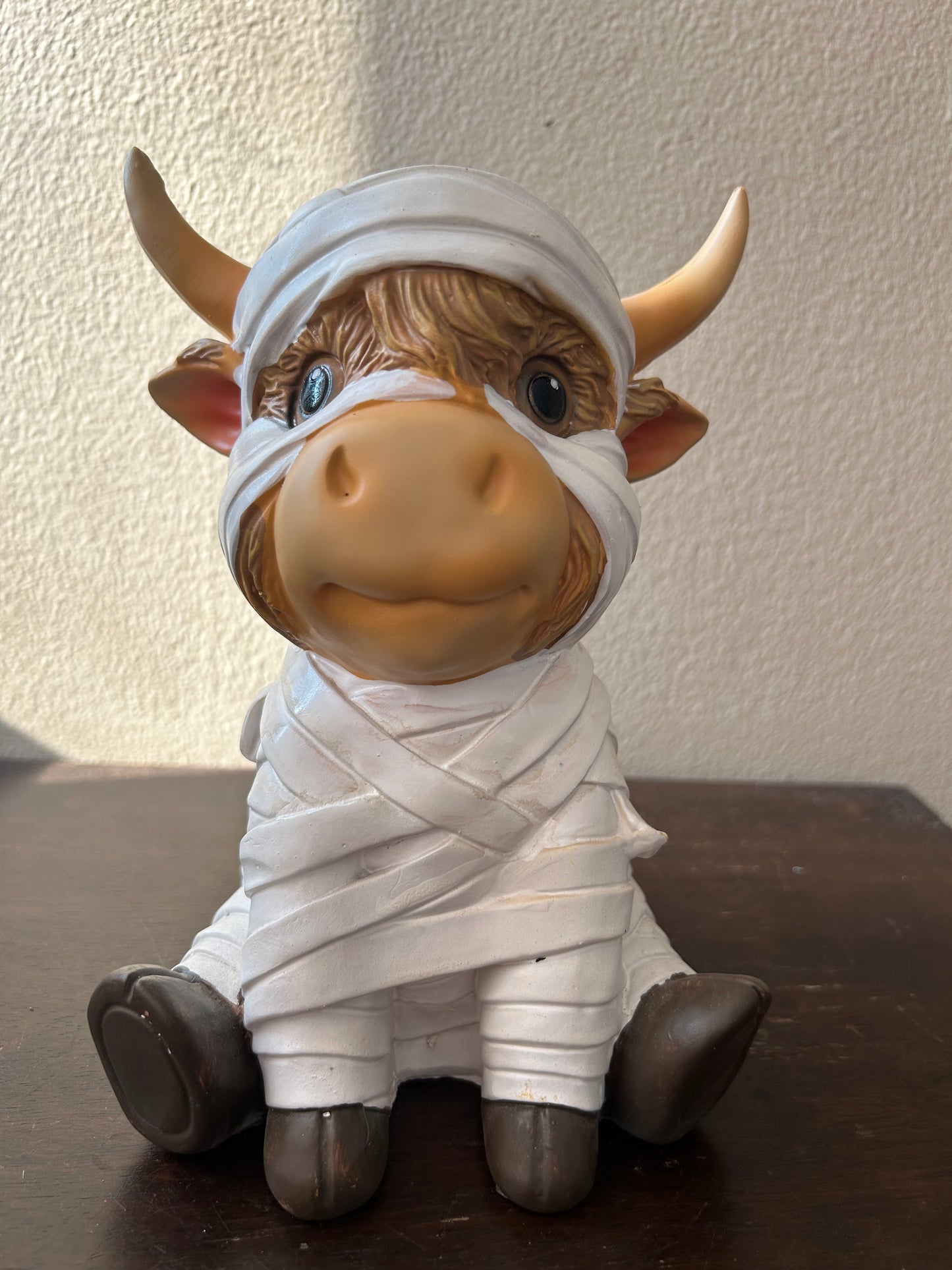 New Halloween Mummy Highland Cow Figurine Decor spooky new 8.5” Tall