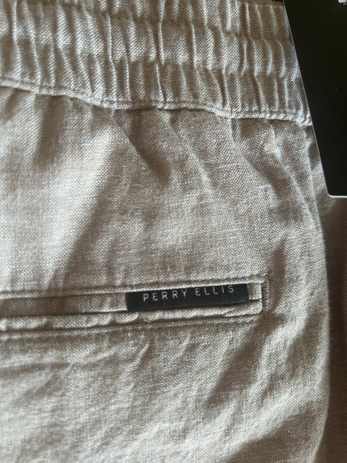 Perry Ellis Mens Chino Linen Pants Beige Sz 36x32 Lightweight New