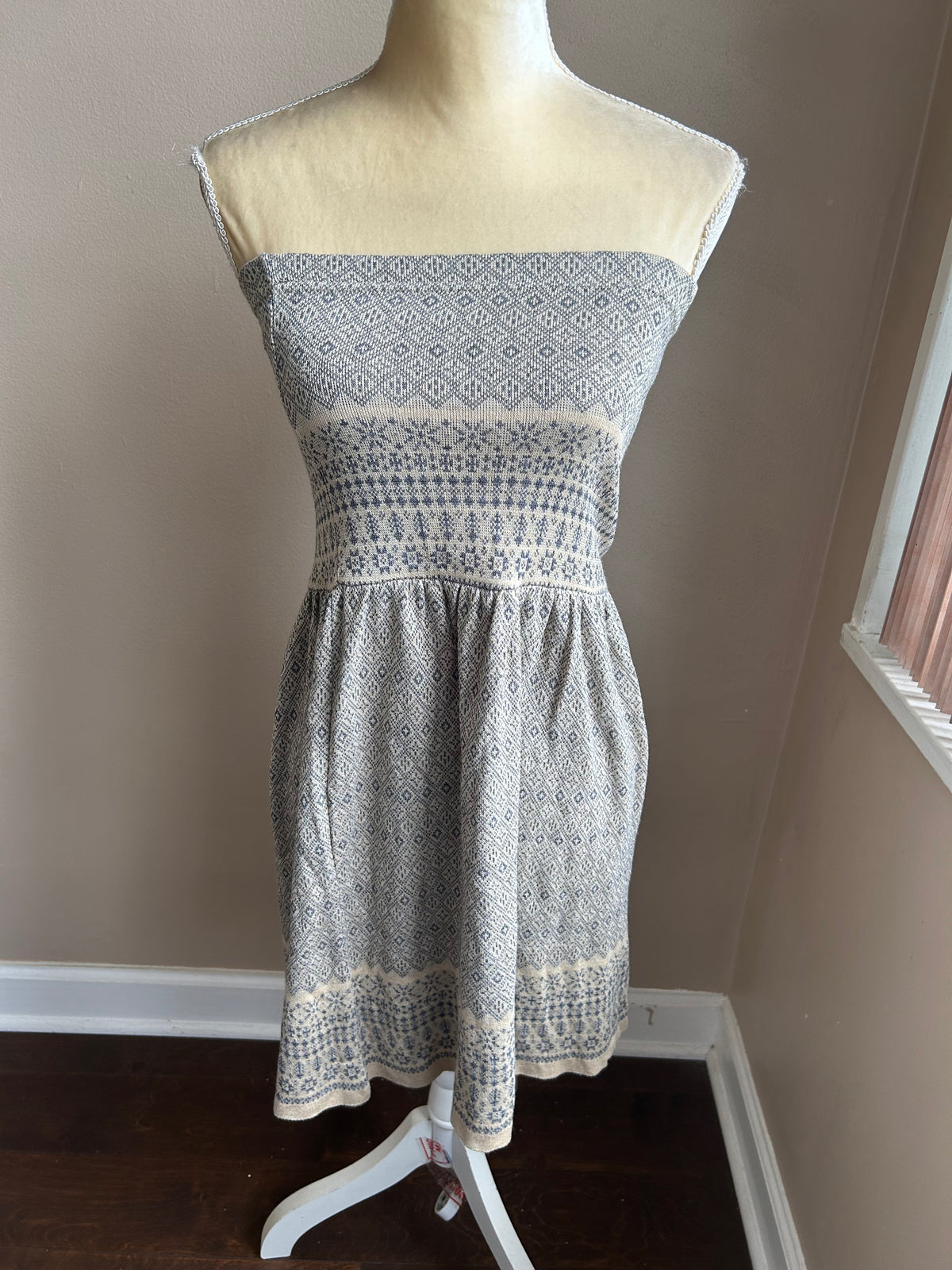 Confess Women’s Strapless Sweater Dress Printed New Sz L Beige Gray (GSC)