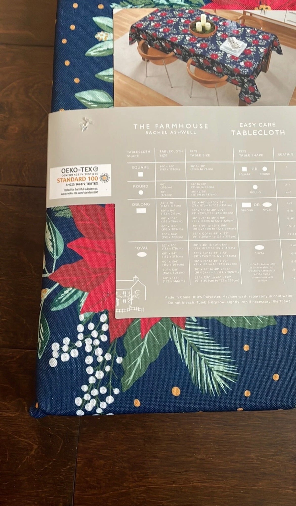 The Farmhouse Rachel Ashwell Christmas Poinsettia Tablecloth Oblong Red