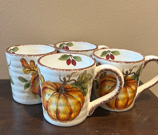 Maxcera Coffee Mugs Set Of 4 Cups New Pumpkins Fall Thanksgiving