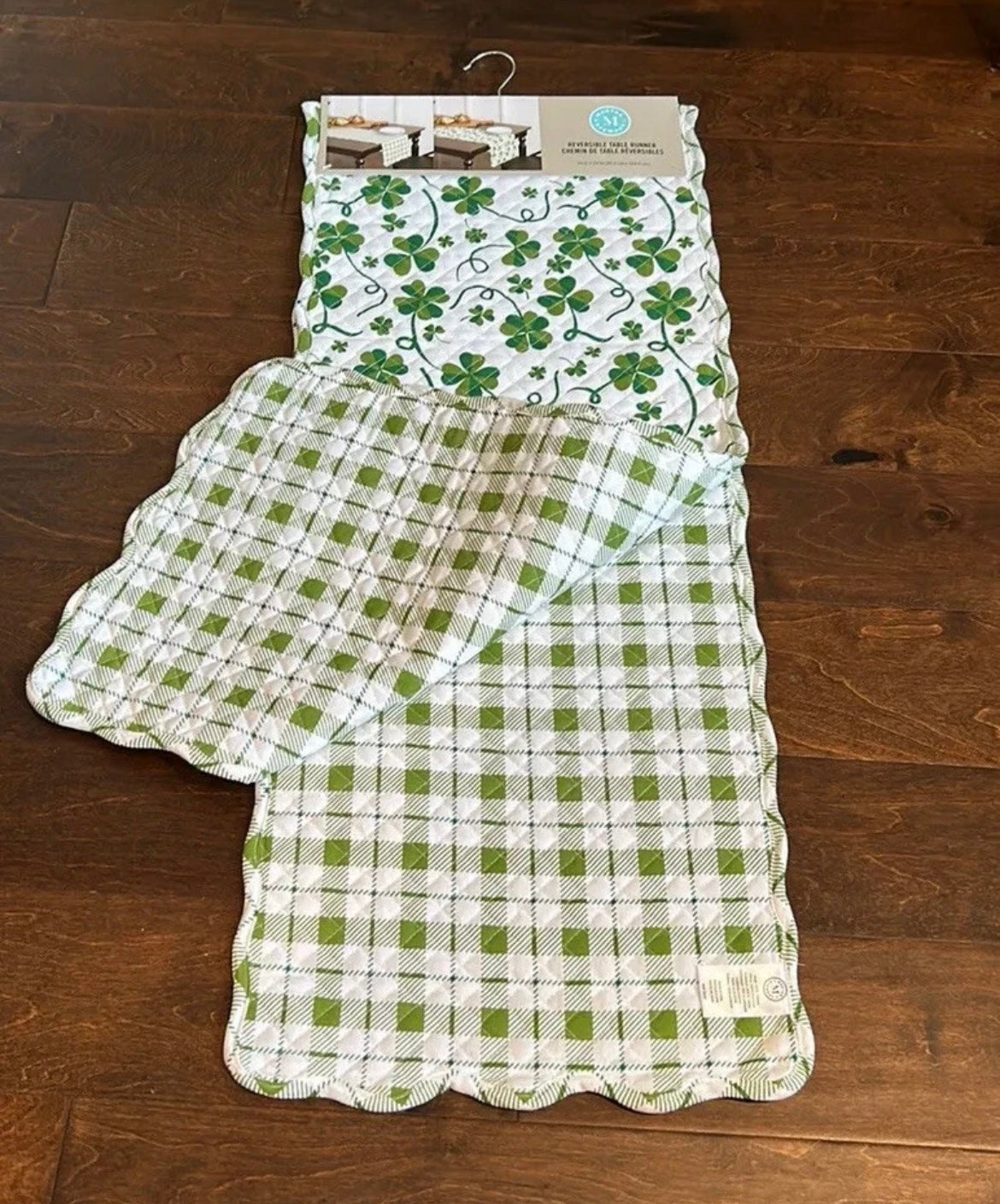 MARTHA STEWART Reversible Table Runner St Patrick’s Day Clover Quilted 14”x72”