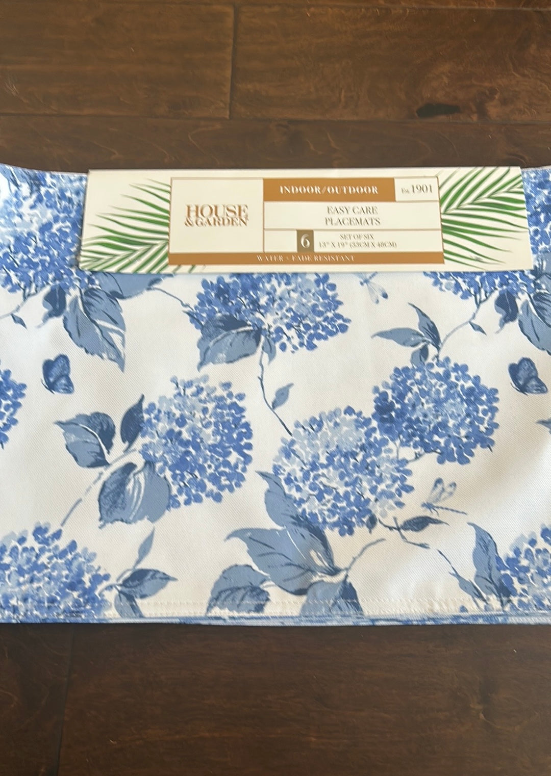House & Garden  Hydrangeas Blue White Spring Summer  Placemats Set Of 4 New