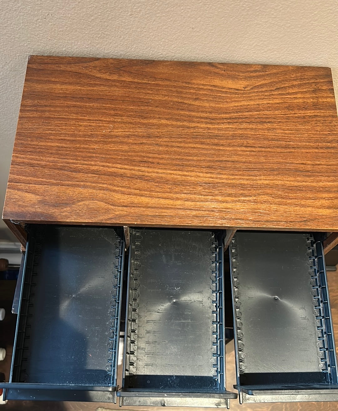 Set Of 2 Vintage 3 Drawer Audio Cassette Tape Holder Wood Grain 80s 96 Slots