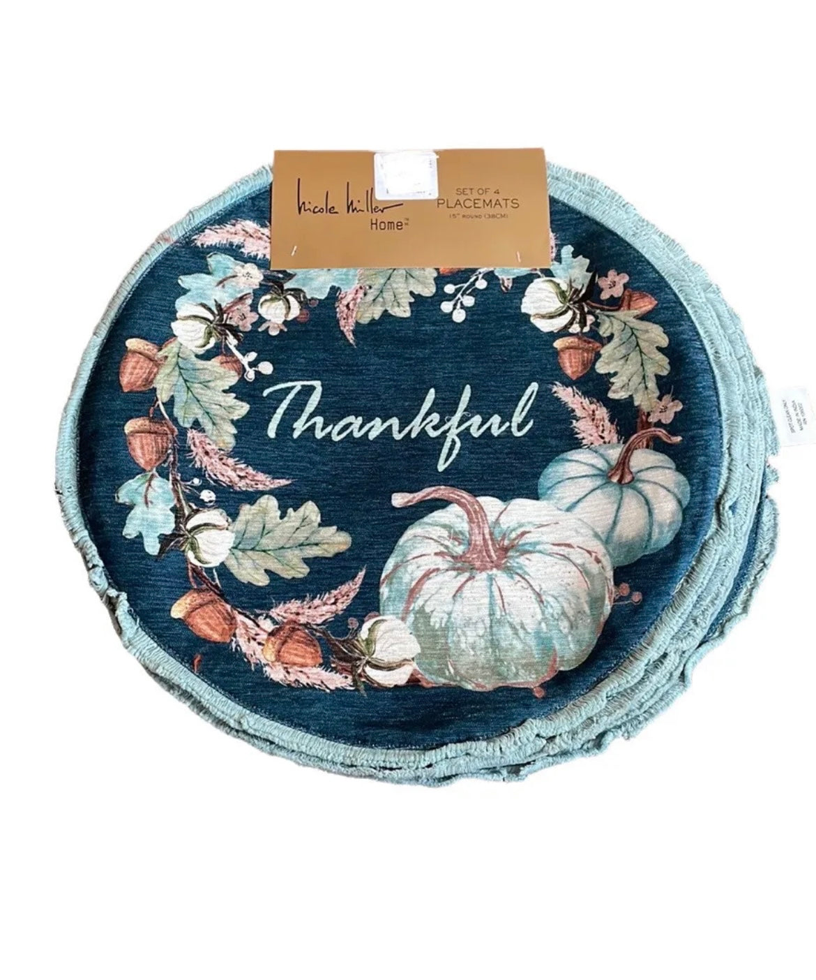 Nicole Miller  Placemats Set Of 4 Thanksgiving Pumpkins Thankful Floral