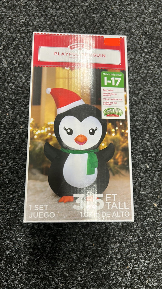 Holiday Time Christmas Penguin Santa Hat Bow Tie  3.5" Tall Airblown  Inflatable