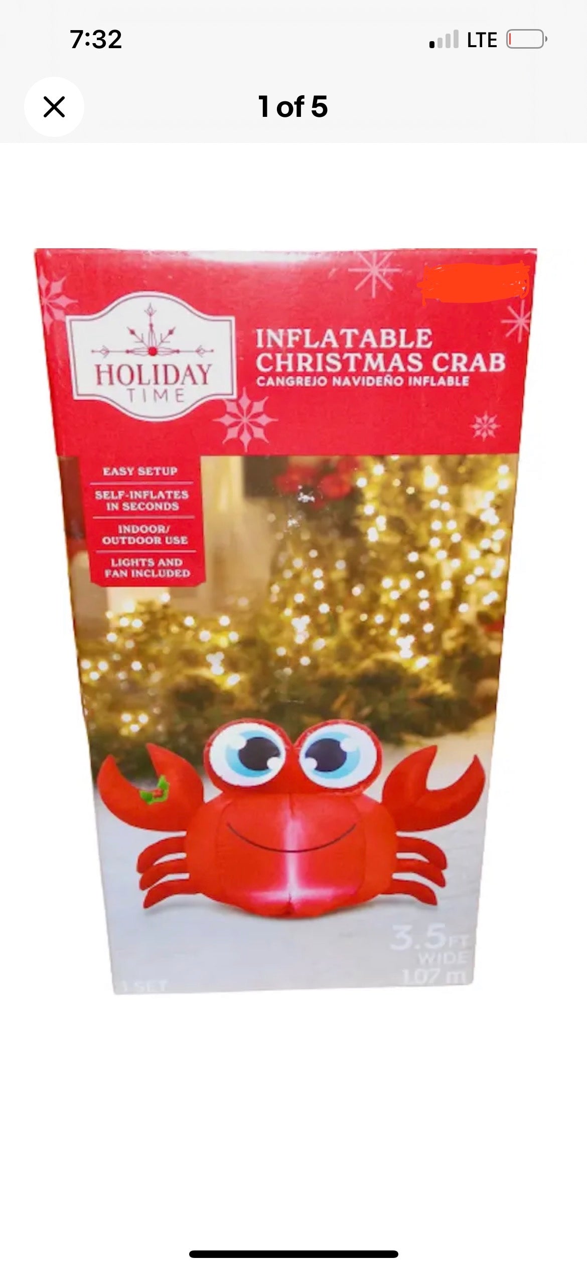 Holiday Time Christmas Crab With Holly & Berries Airblown Inflatable 3.5' New