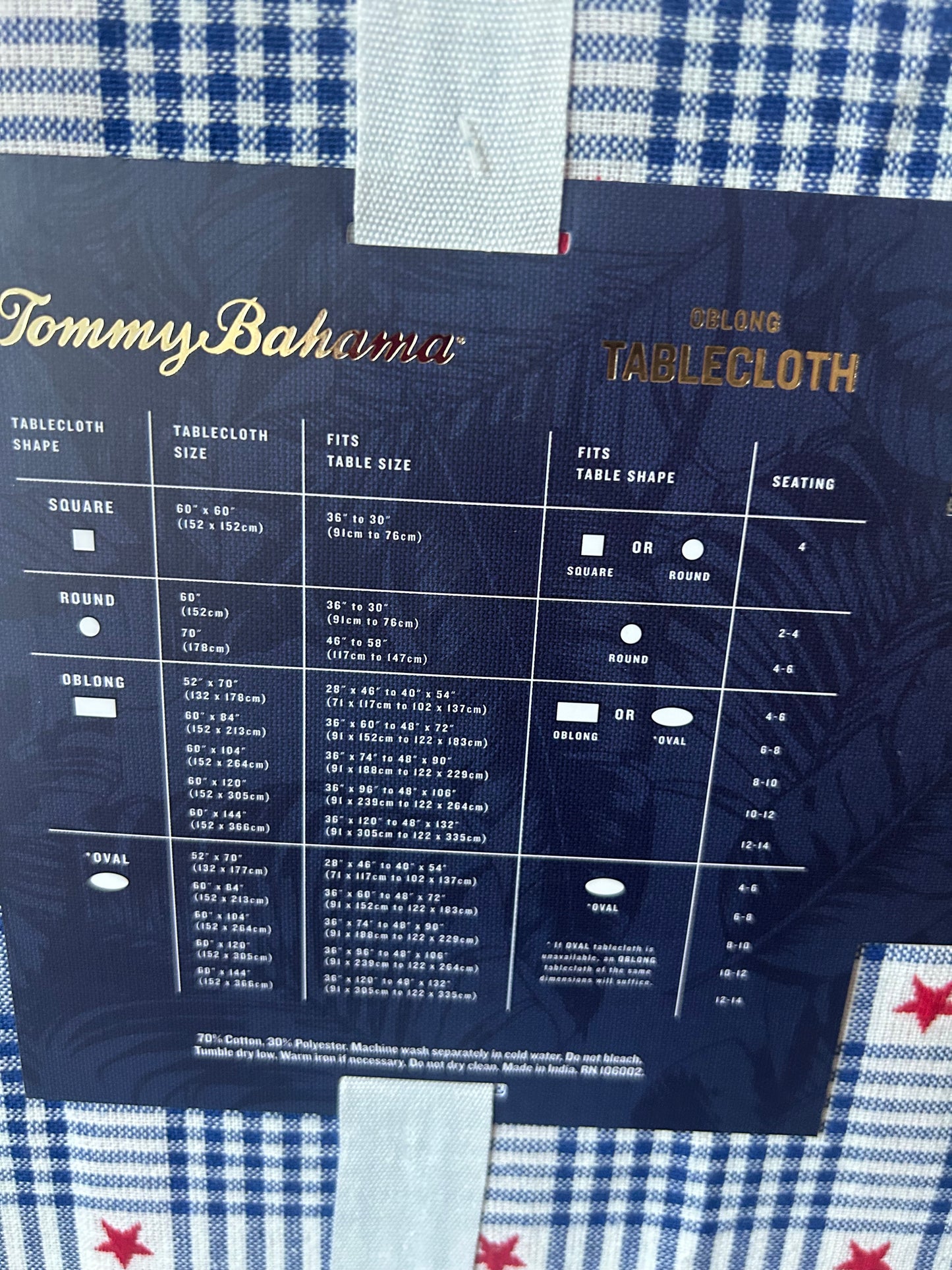 New Tommy Bahama Americana Tablecloth Plaid Stars Red Blue Oblong 60”x84”