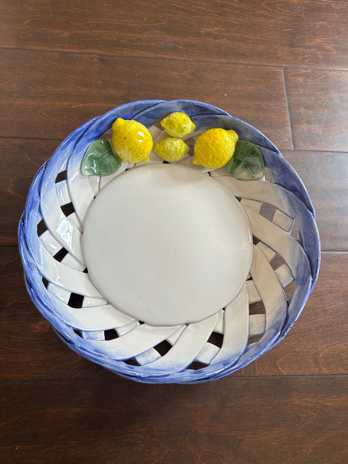 Lanzarin Ceramiche New Decorative Basket Platter Lemons Oval Blue Made In Italy