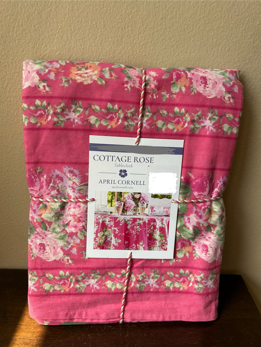 April Cornell Cotton Tablecloth Cottage Rose 60”x 84” Oblong Floral Spring New