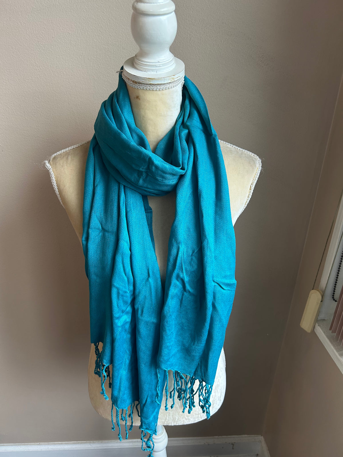 New Women’s Scarf Shawl Teal Blue 5001 Viscose Fringes 27”x69”