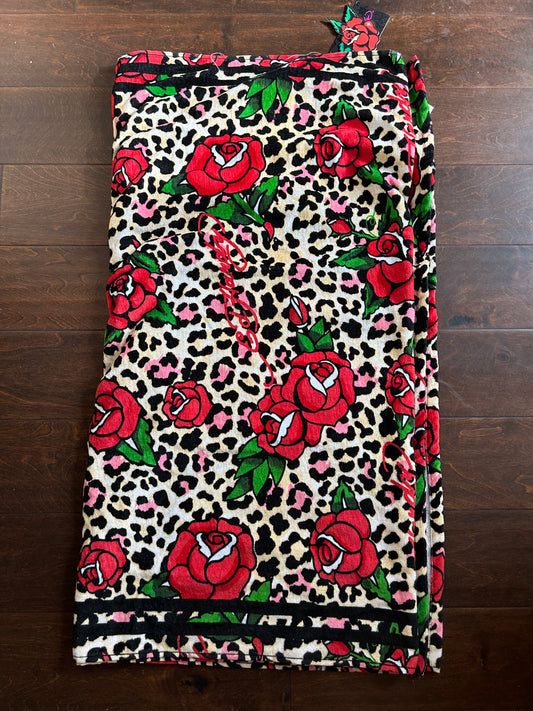 Ed Hardy Beach Towel Brand New 36”x72” Leopard Print Roses