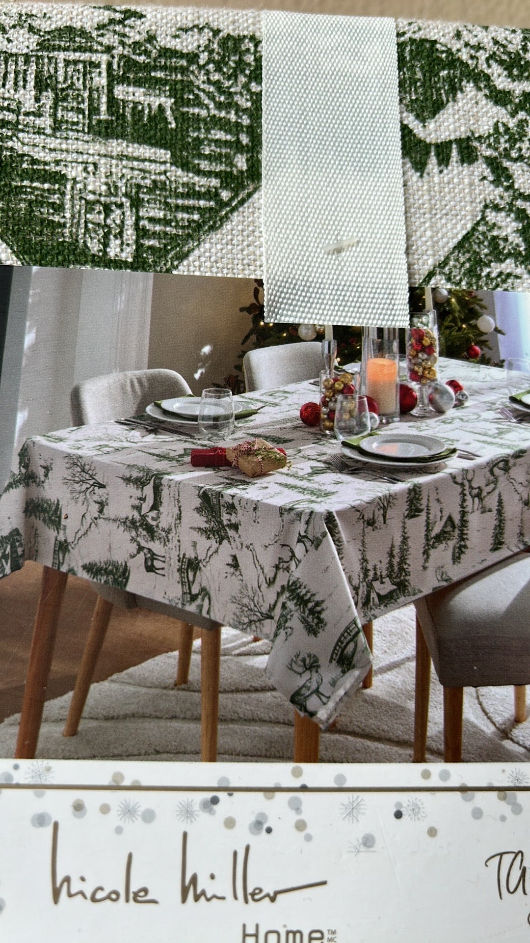 Nicole Miller Tablecloth Christmas Evergreen Trees  60”x120”stag Deer
