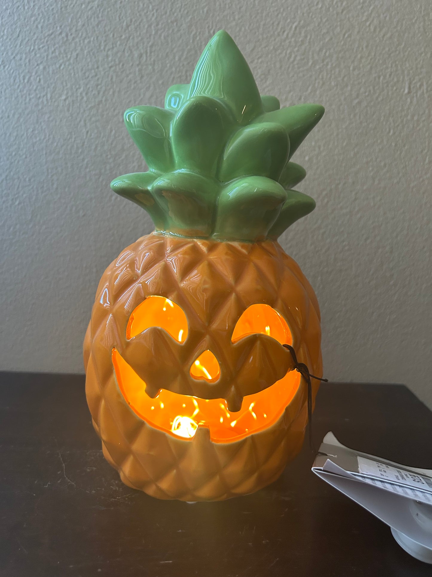 Martha Stewart Led Jackolantern Pineapple New Orange Fall Decor Ceramic 10” Tall