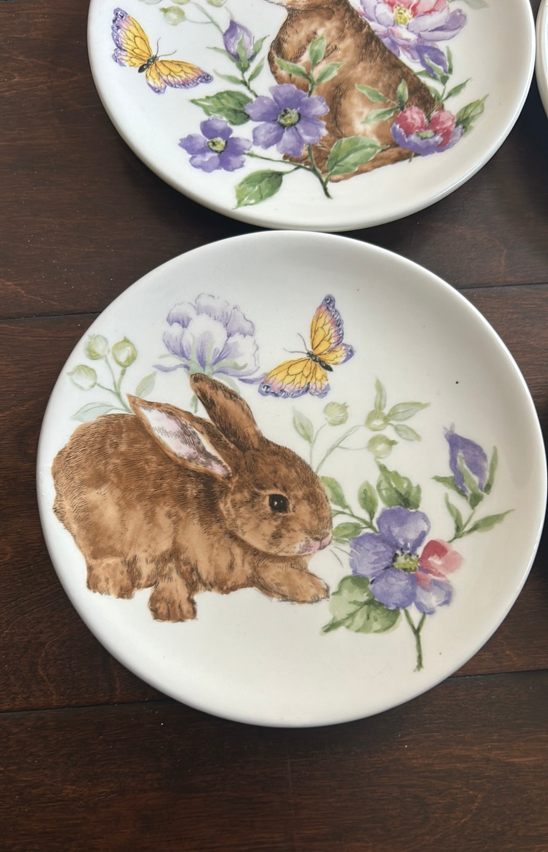 New Set Of 4 Easter Appetizer Dessert  Plates Bunny Rabbit Floral Spring 6”