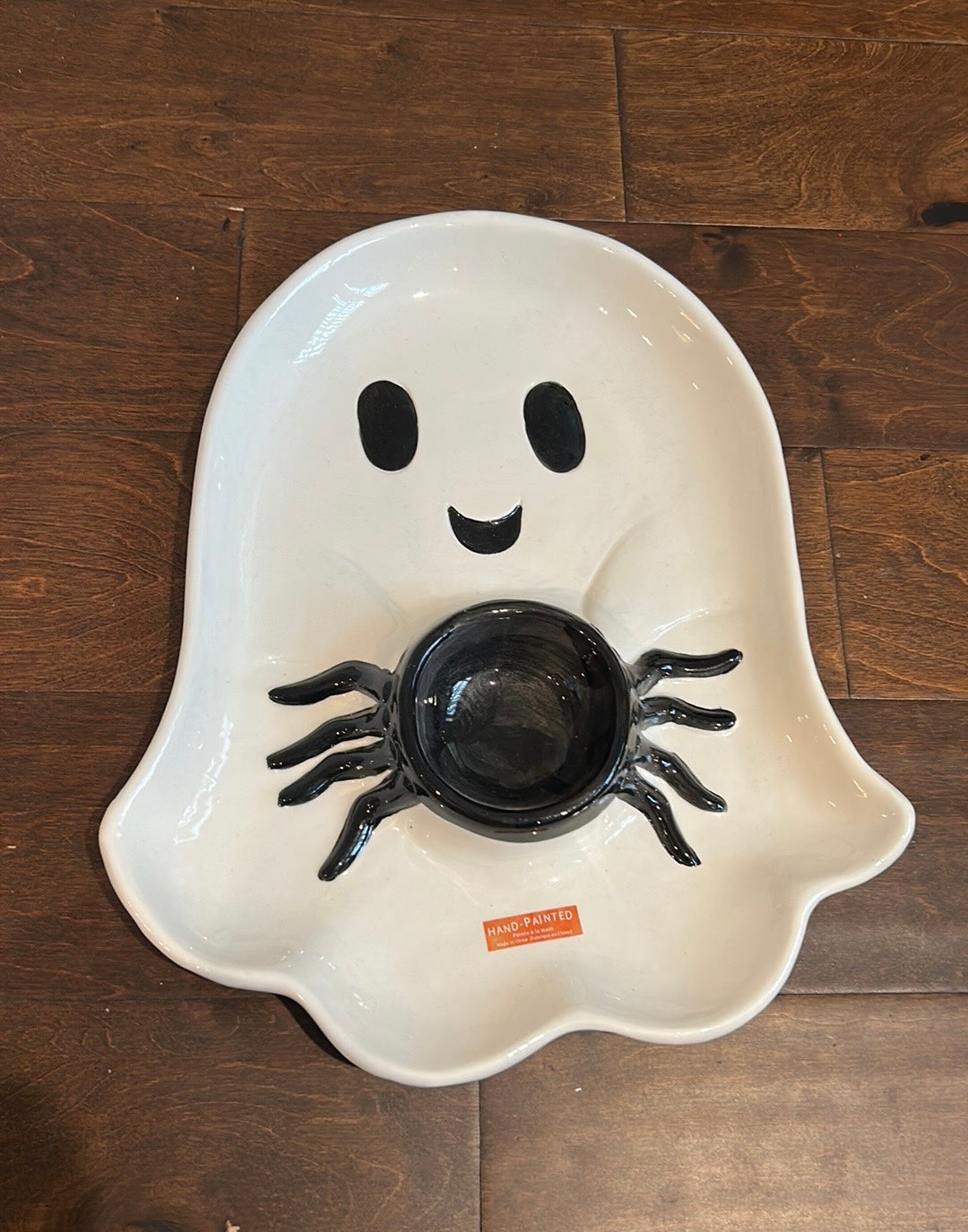 New Ceramic Ghost & Spider Chip & Dip Platter New Halloween