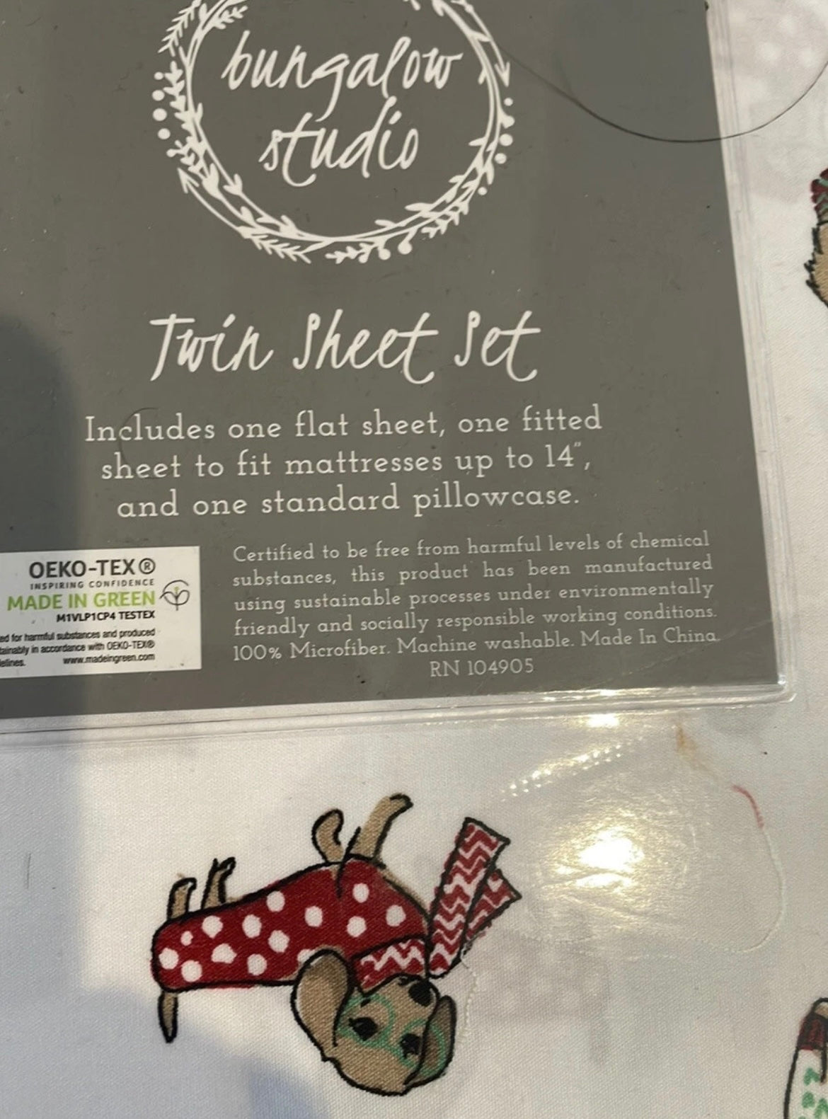 New Bungalow Studio Christmas Festive Dogs  Twin Size Sheet Set New