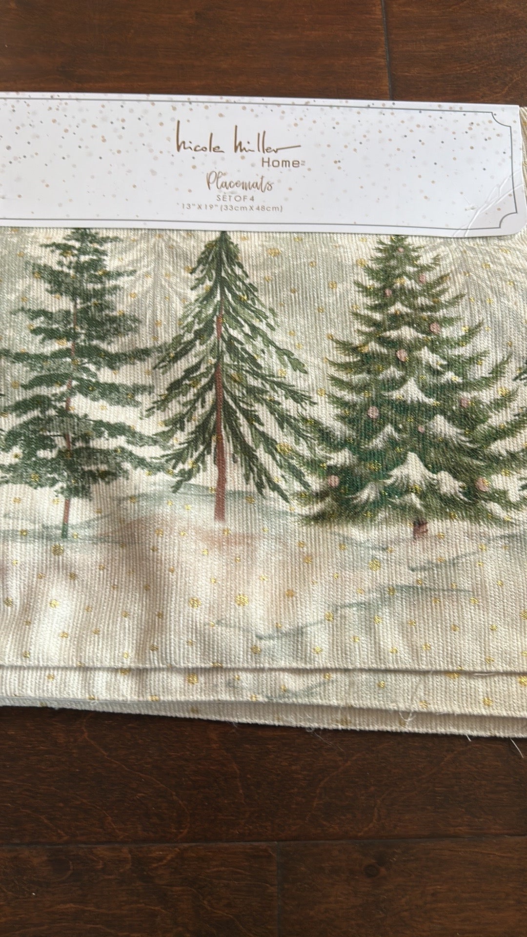 Nicole Miller Placemats set Of 4 Christmas Evergreen Trees New
