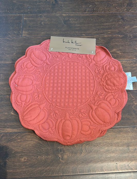 Nicole Miller Set Of 4 Scalloped Edged Rust Pumpkin Quilted Placemats New
