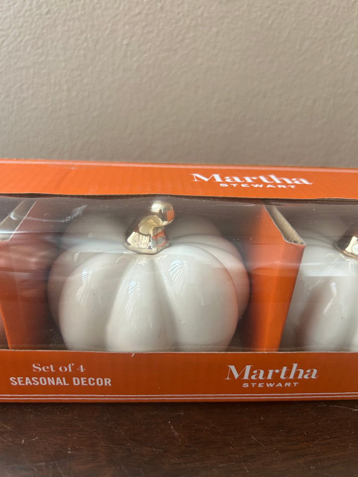 Martha Stewart Set Of 4 Ceramic Pumpkins New White Gold Fall Decor