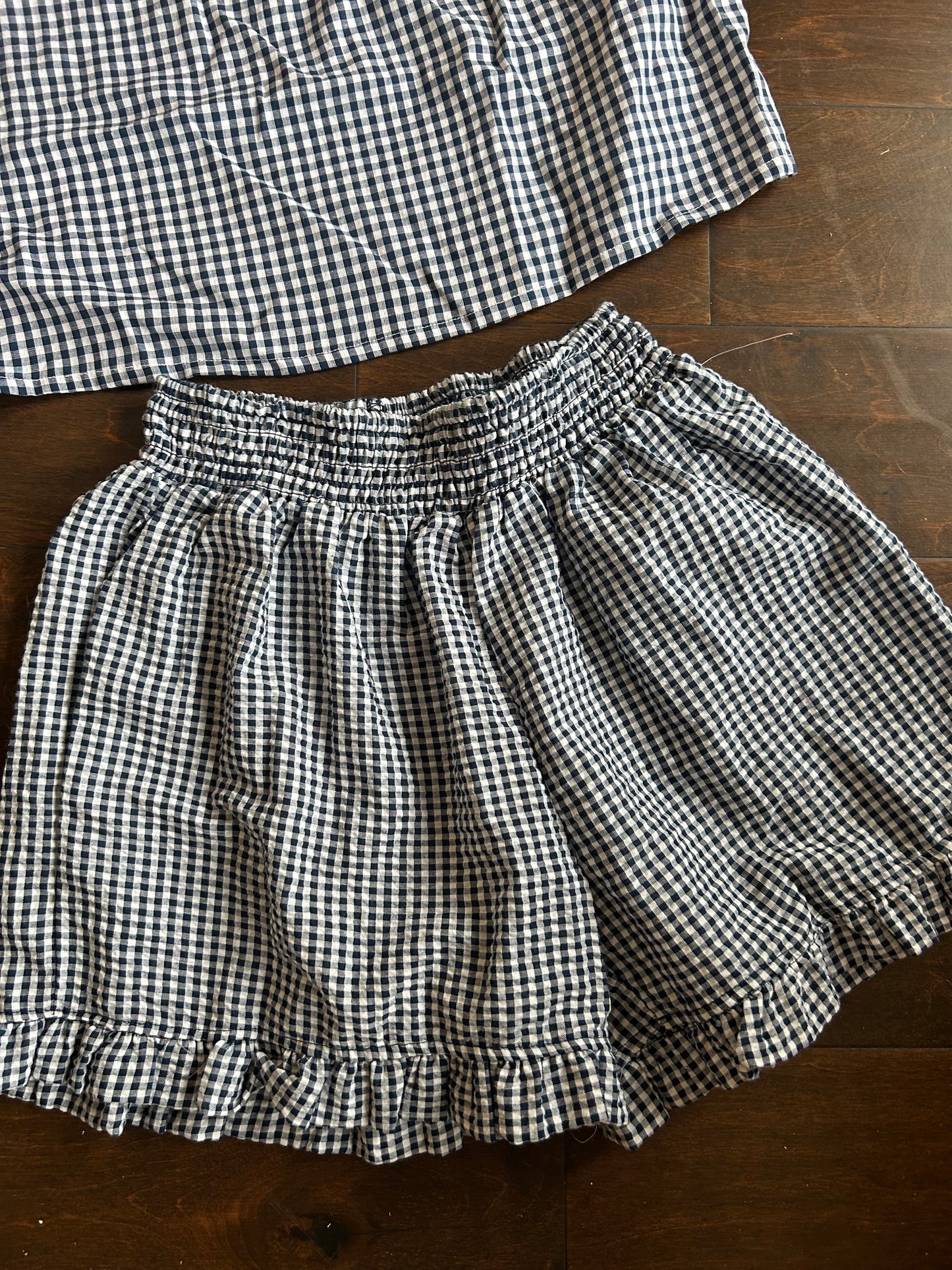 New Caroline Constas Womens Blue White Pajama Set Plaid Cotton Sz S
