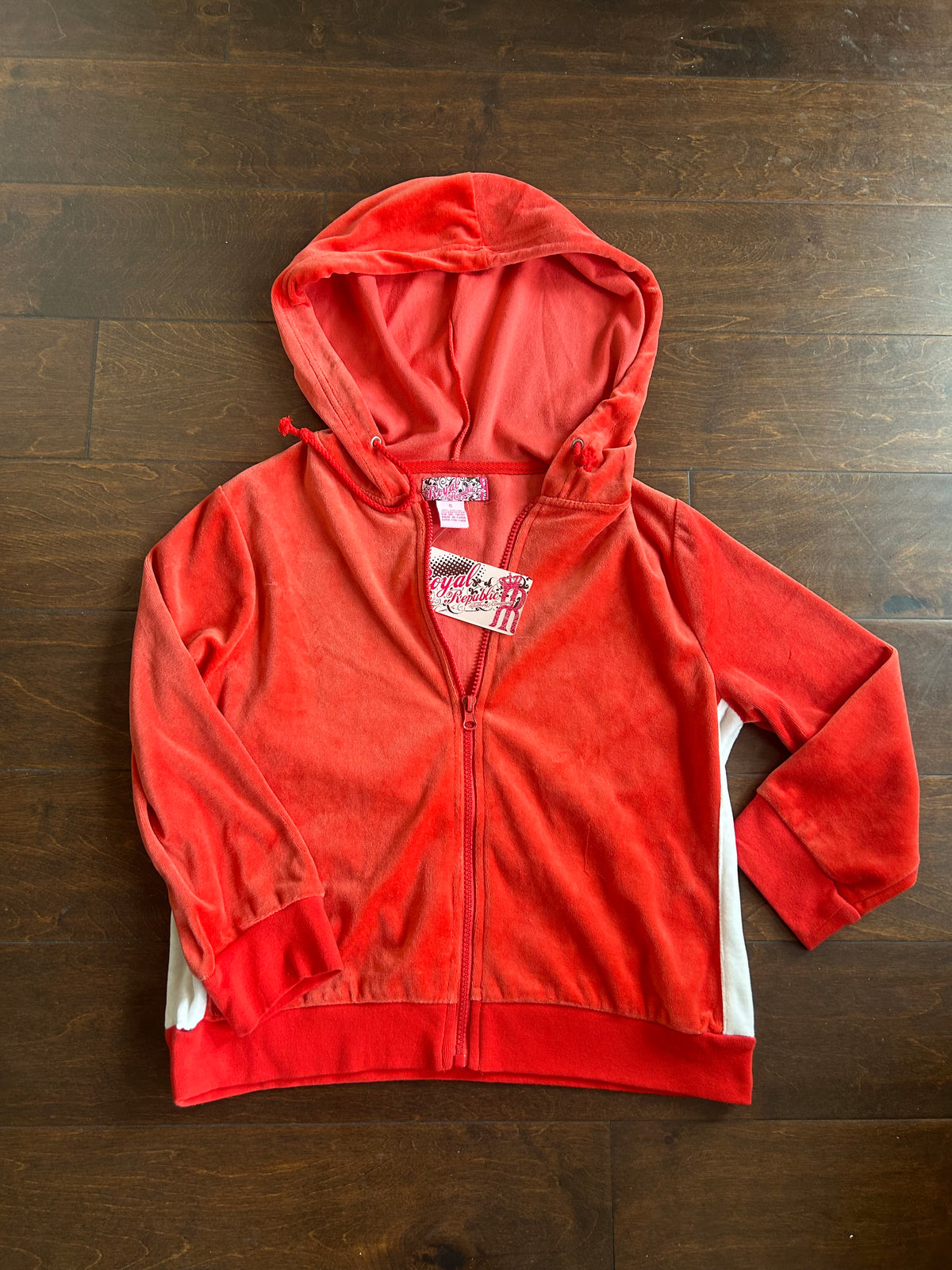 Royal Republic Women’s Sweatshirt Full Zip Red White Velour New Gscase