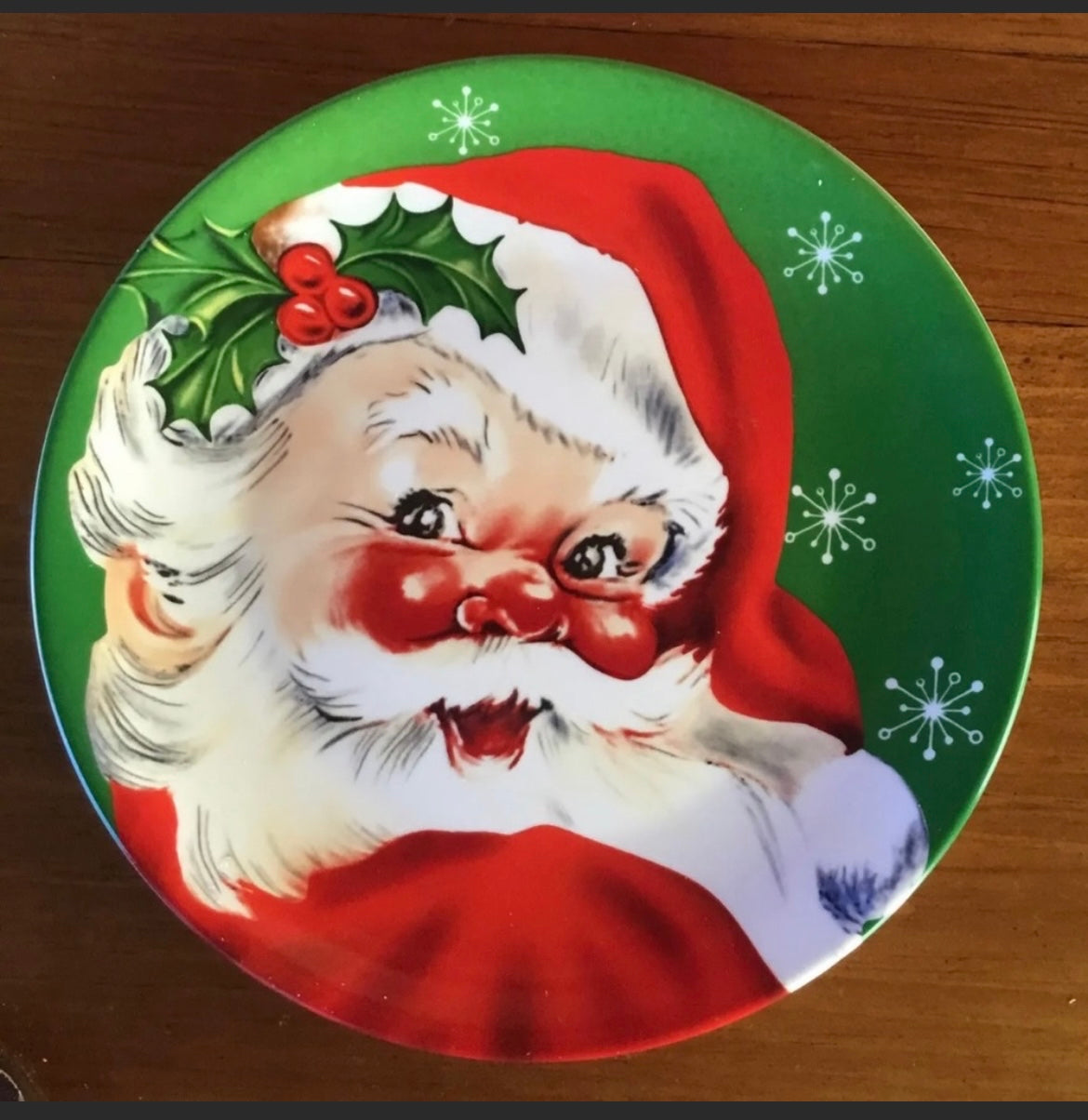 NEW Vintage Style MR CHRISTMAS 4 Pc PLATES Santa Snowman Retro Ceramic Pastel