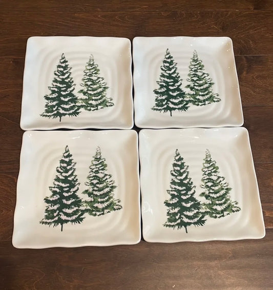 Maxcera Set of 4 Christmas Tree Salad  Plates Ceramic Square