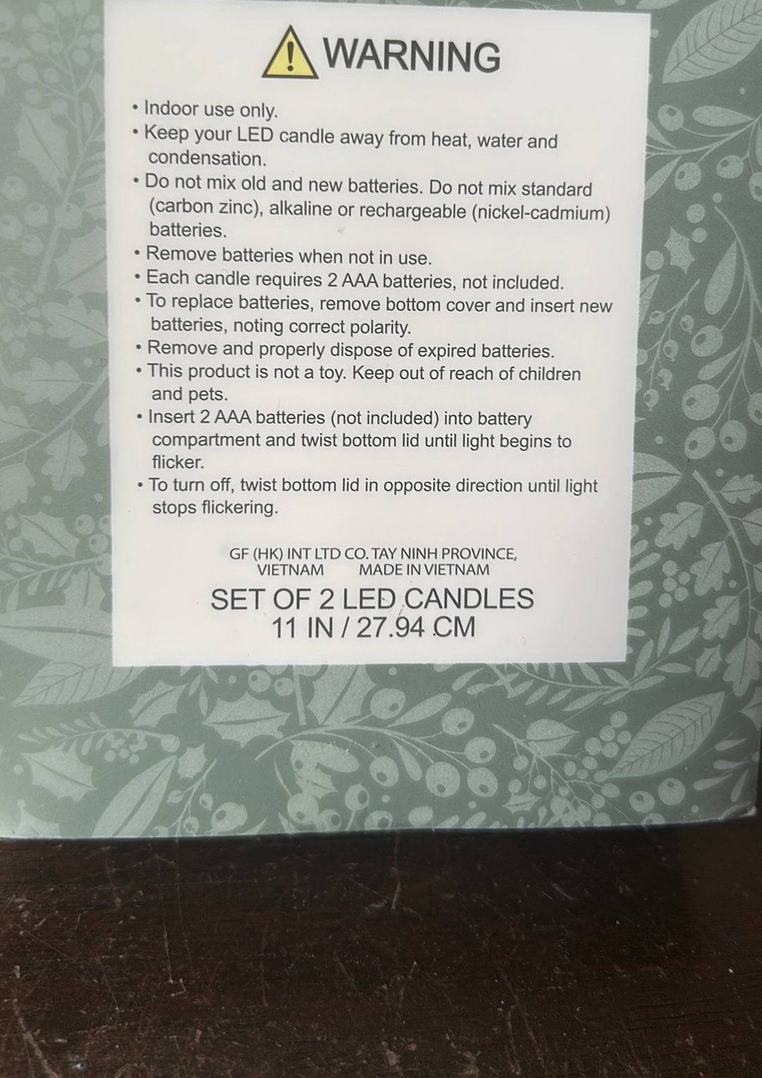 Tinsel & Fir Flameless Taper Candles 2 Pcs LED Christmas Tree 11” Green Shimmery