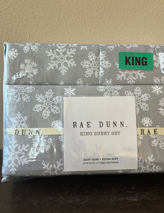 RAE DUNN Snowflakes Christmas Holiday Soft 4pc. KING Sheet Set