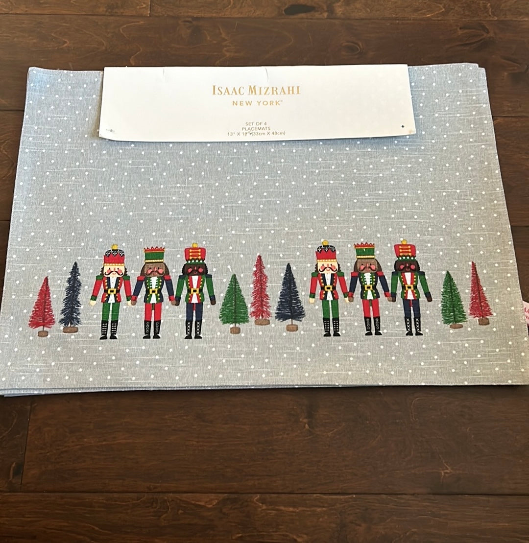 Isaac Mizrahi Set Of 4 Christmas Trees Placemats Nutcracker Polka Dot