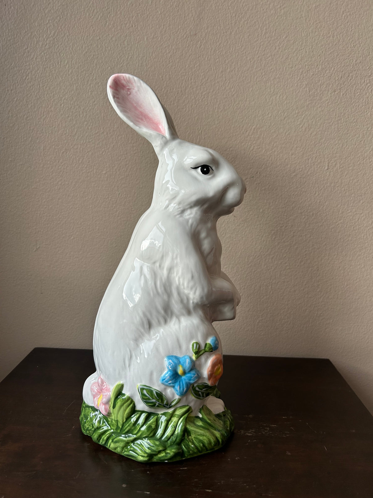 Cute Ceramic Bunny Rabbit Easter Floral Tabletop Figurine New 13” Tall
