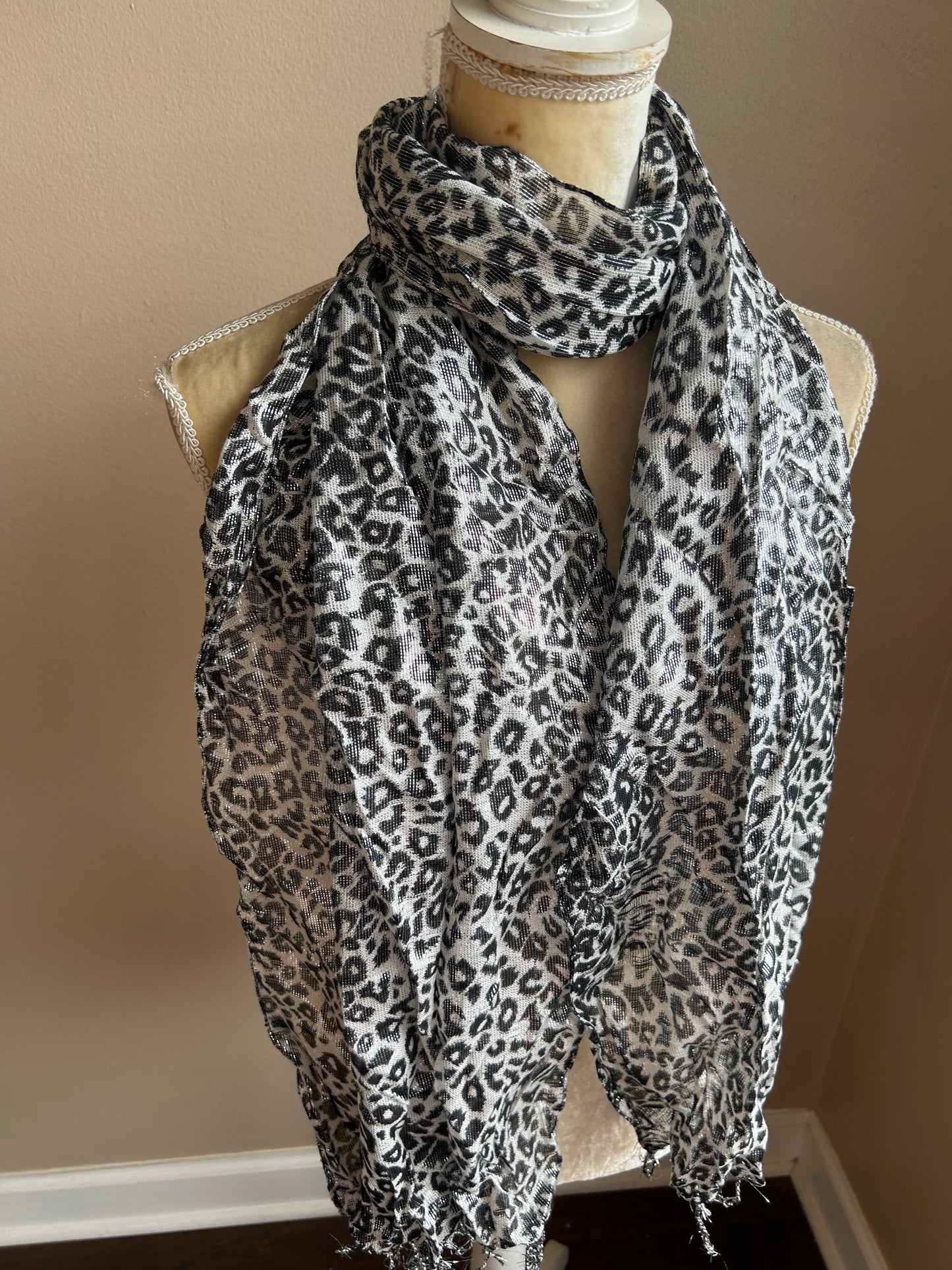 New Womens Metallic Shimmery  Animal Print Fringed Scarf MultiColor 5000-3100