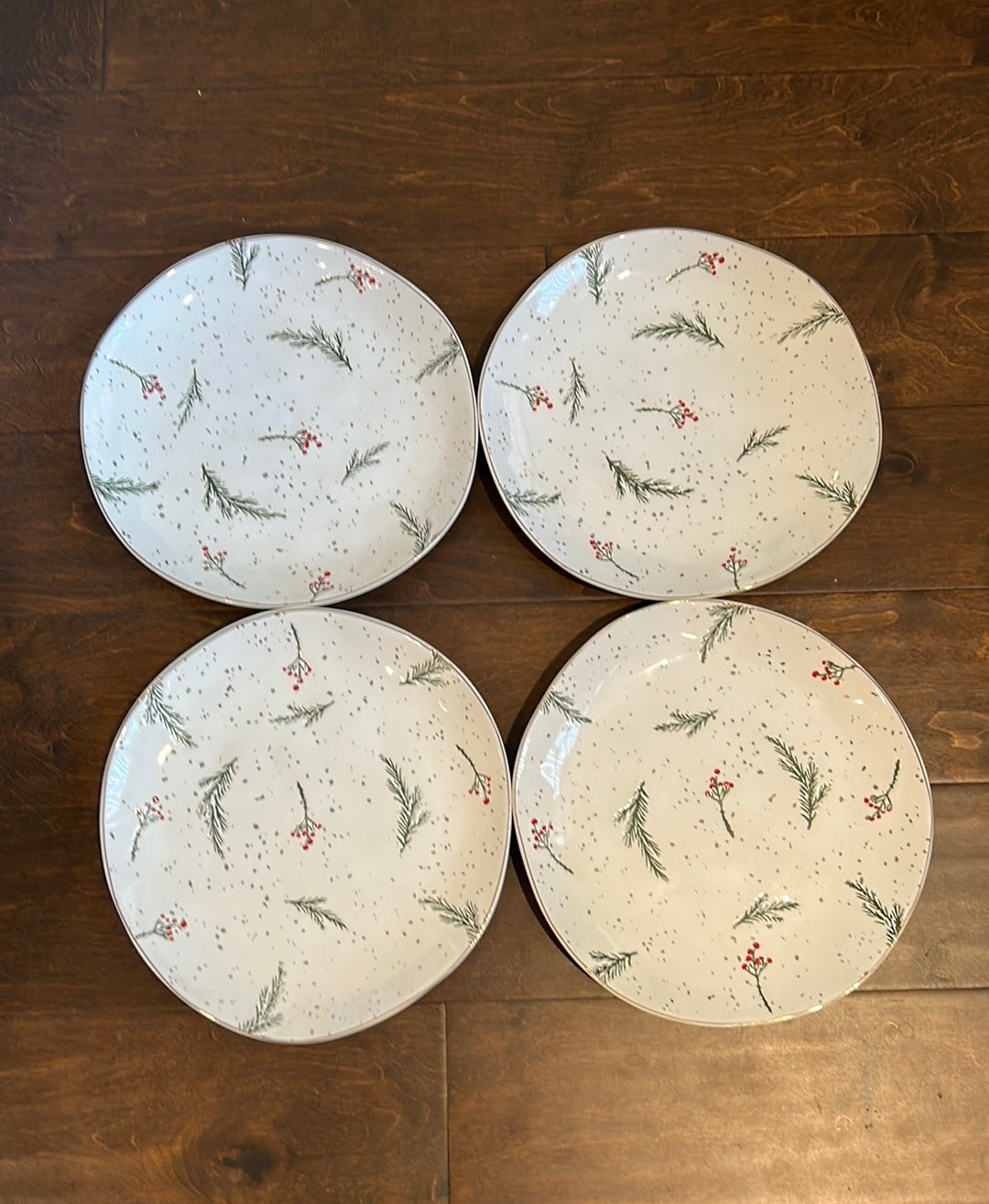 Potters Studio Christmas Holly print Dinner Plates set Of 4 Shimmery