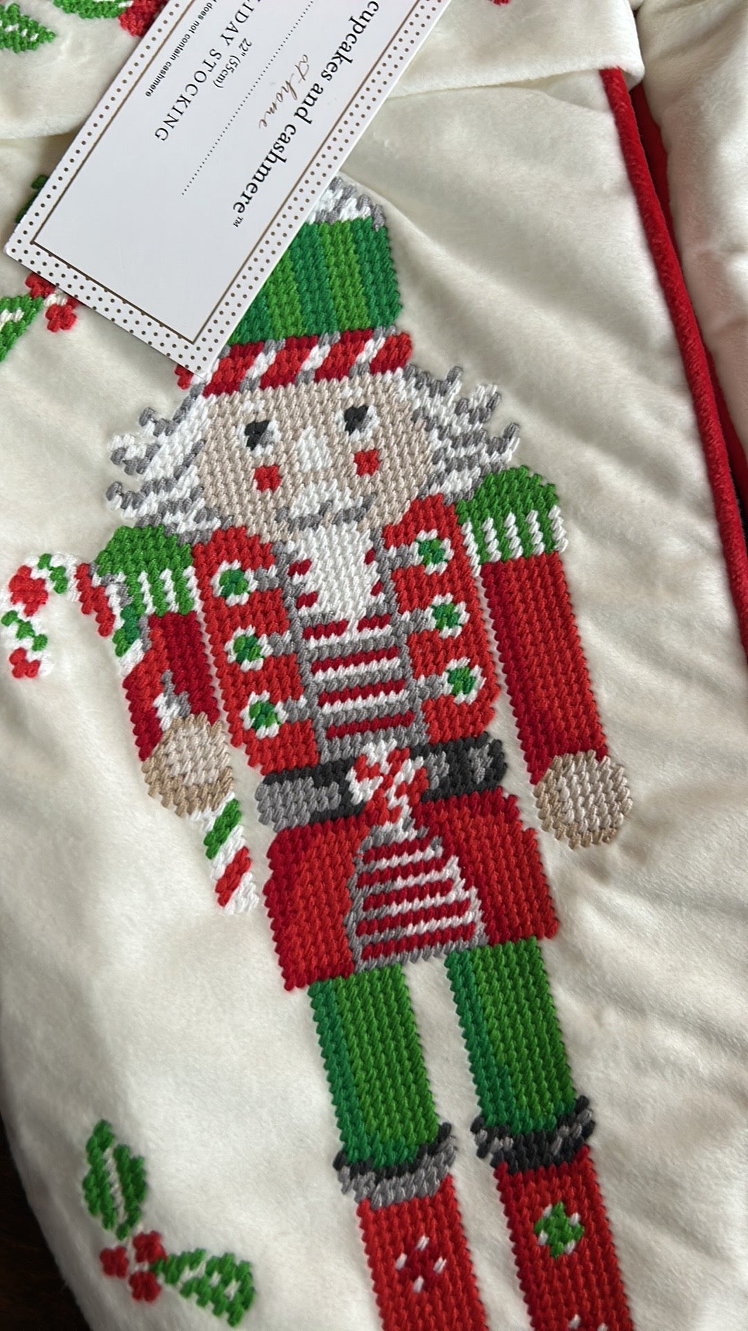 Cupcakes & Cashmere Set Of 2 Stockings 22” Embroidered Crossstitch Nutcracker