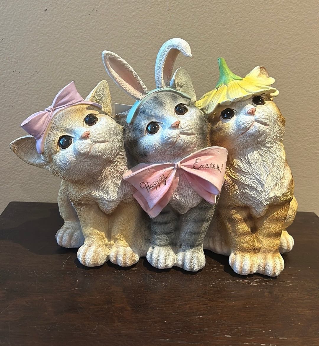 3 Cute Easter Cats Figurine Bunny Ears New Kitty