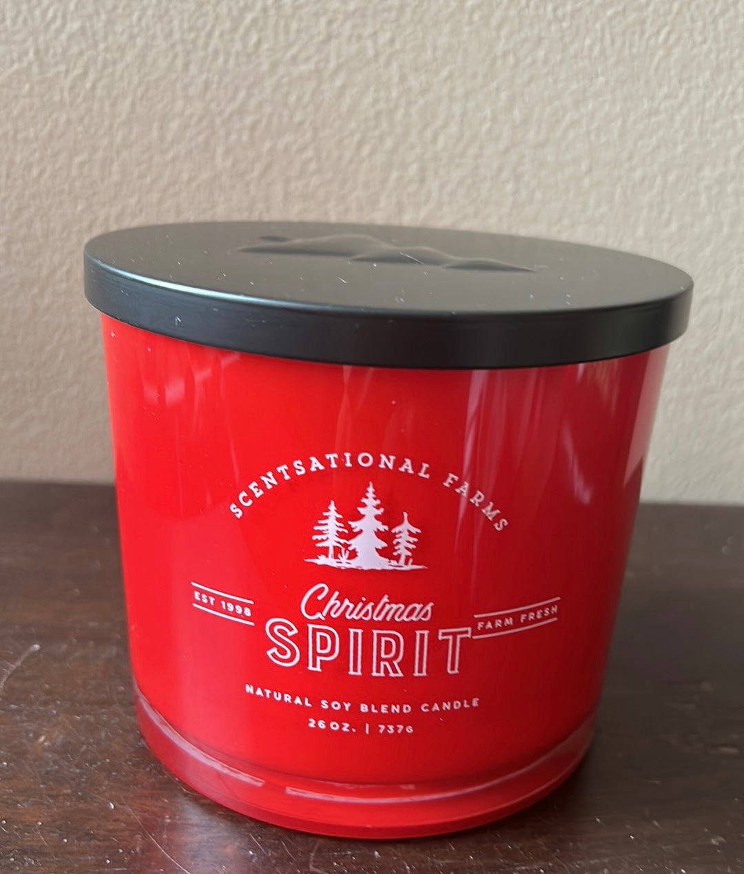 Scentsational Christmas Spirit Candle Red Glass Jar 26 Oz  Soy Wax New