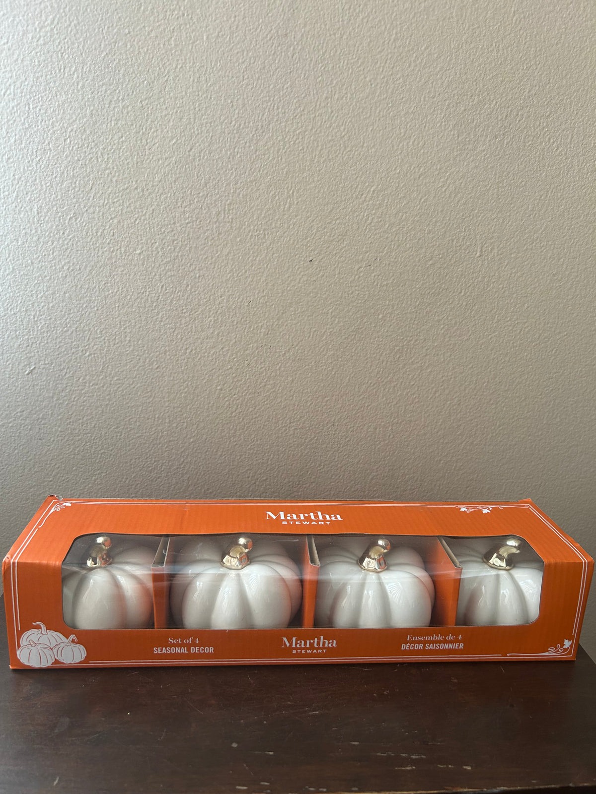 Martha Stewart Set Of 4 Ceramic Pumpkins New White Gold Fall Decor