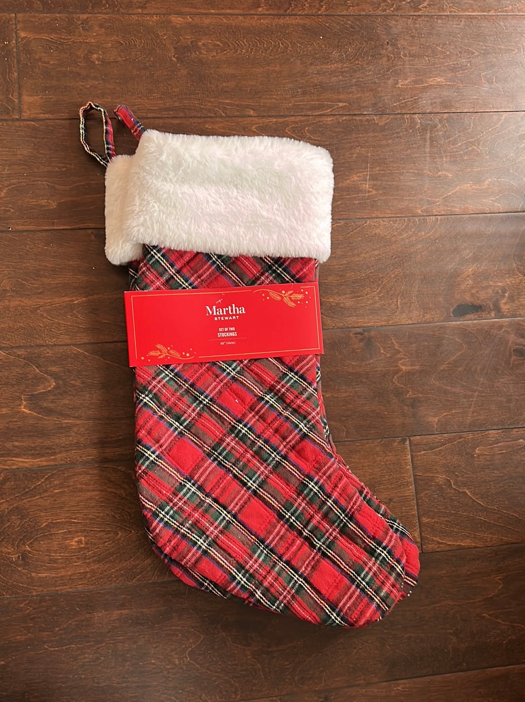Martha Stewart Set Of 2 Tartan Plaid Stockings With Faux Fur 22”  New